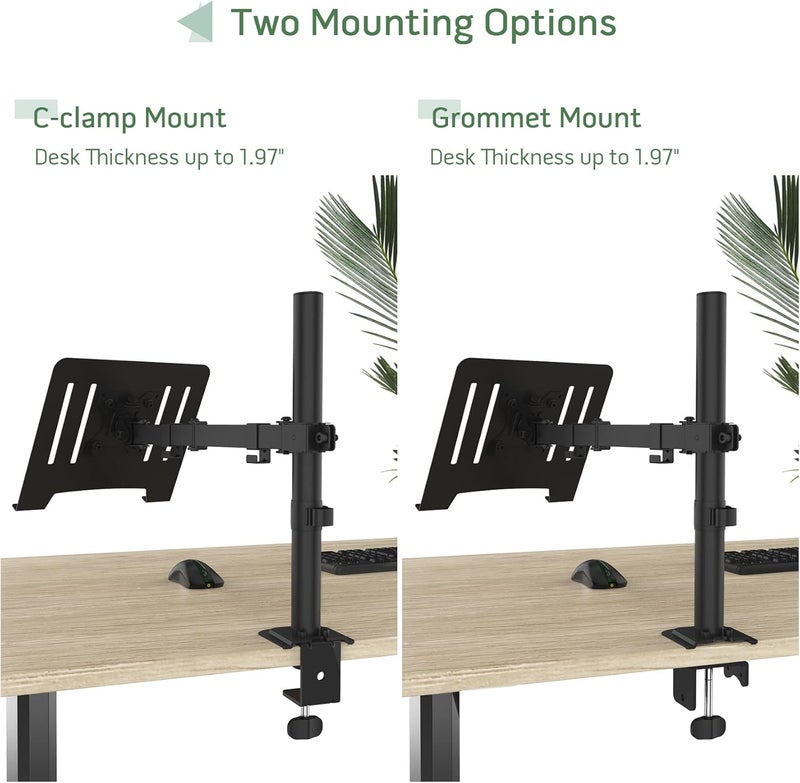 UPGRAVITY Laptop Desk Mount, Single Laptop Stand Arm with Vented Tray for 17 inch Notebook or 14”-32” Monitor, Holds up to 17.6 lbs, Fully Adjustable, Clamp/Grommet Mounting, VESA 75/100mm - Image 5